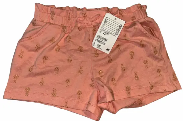 Korálově růžové kraťasy, zlatý ananas, vel. 4-6 y