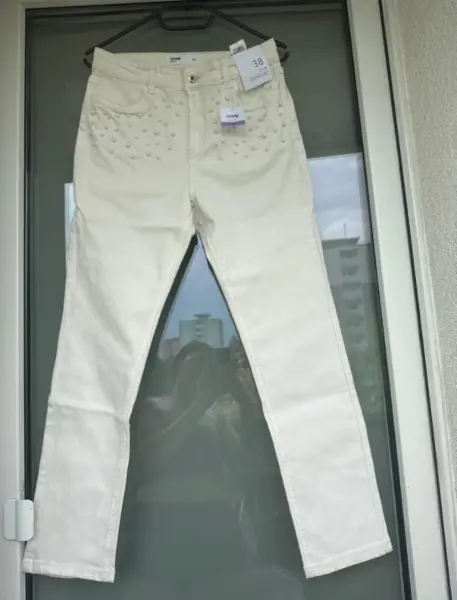 Béžové džíny s perlami, vel. 38