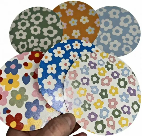 6x Dřevěné podtácky s květinovým motivem, Ø 8 cm