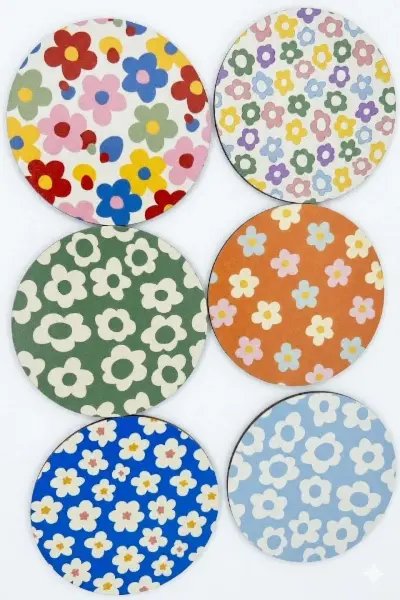 6x Dřevěné podtácky s květinovým motivem, Ø 8 cm 3