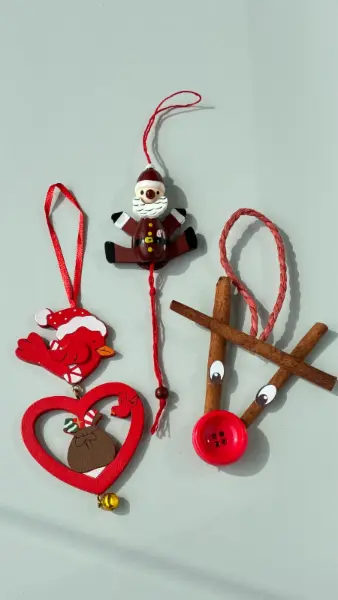 Sada 3 vánočních ozdob: Santa, ptáček a sob