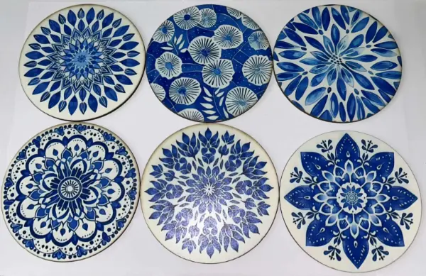 6x Dřevěné podtácky, modrá mandala, Ø 8 cm 3
