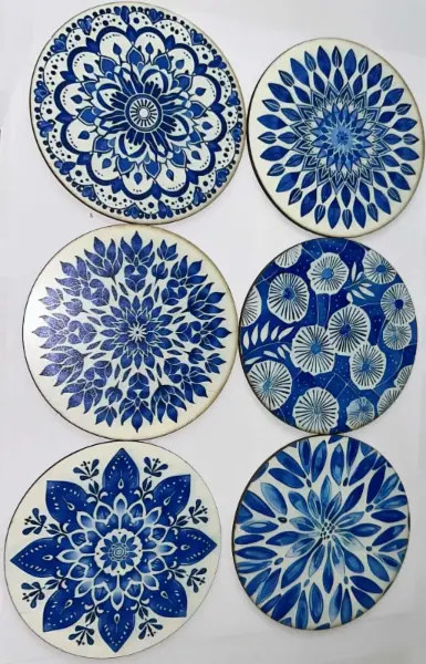 6x Dřevěné podtácky, modrá mandala, Ø 8 cm 2