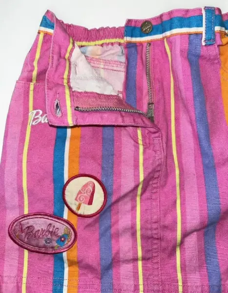 Růžová Barbie sukně, veselé proužky, vel. 5y 2