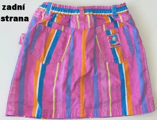 Růžová Barbie sukně, veselé proužky, vel. 5y 5
