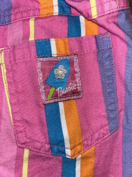 Růžová Barbie sukně, veselé proužky, vel. 5y 3