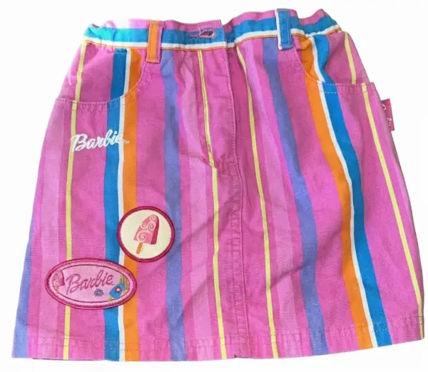 Růžová Barbie sukně, veselé proužky, vel. 5y