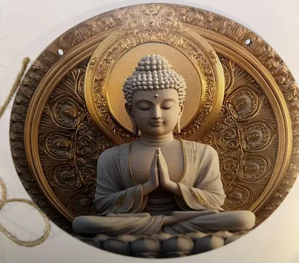 Dřevěná kruhová dekorace Buddha: Vneste do domova harmonii 3