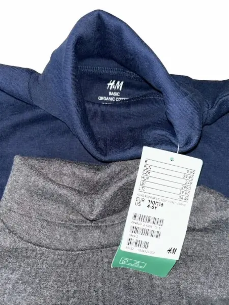 2 x unisex triko / rolák: modrý & šedý, vel. 4-6y 2