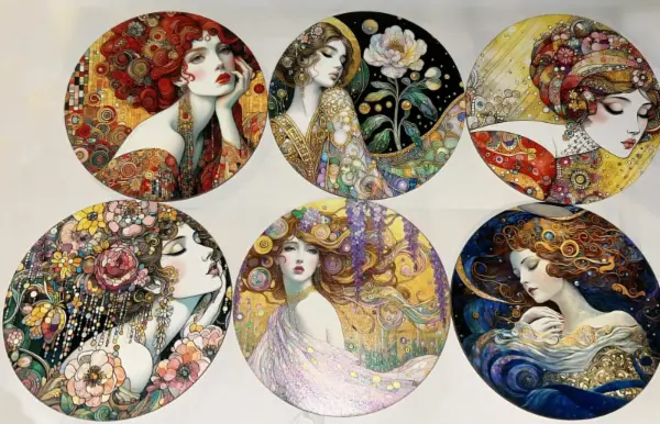 6x podtácky: motiv krásná dáma v Art Nouveau stylu, Ø 8 cm 2
