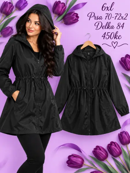 Dámská černá větrovka s kapucí, vel. 6XL