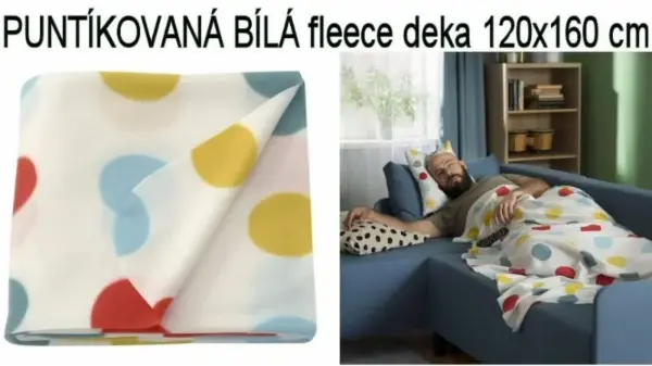 BÍLÁ deka /pléd / přehoz, barevný puntík 120x160cm