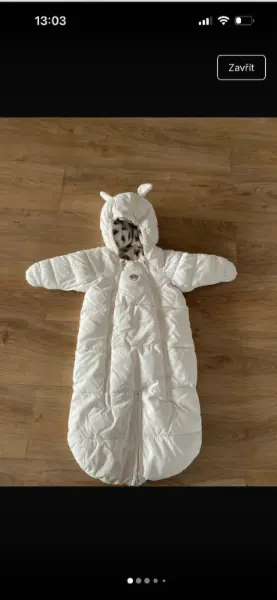 Bílý zimní fusak H&M s kapucí, vel. 62/68