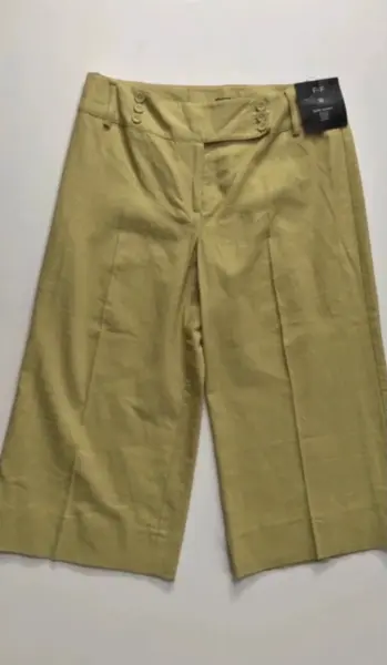 Dámské široké lněné 3/4 kalhoty F&F, kiwi barva, vel. 36 3