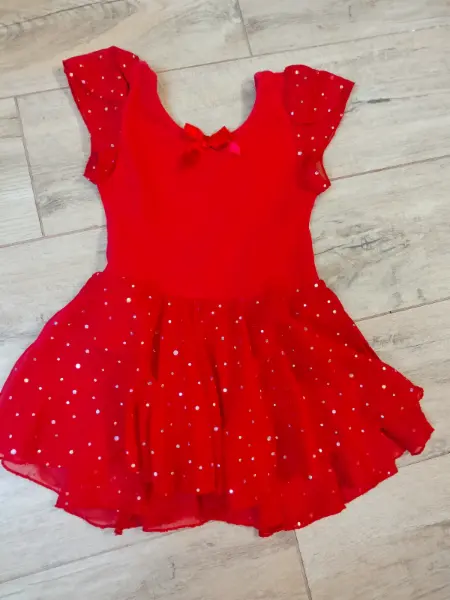 Červený dětský dres se třpytkami, vel. 3-4 roky 2